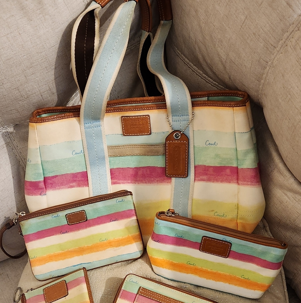 Coach Hampton Watercolor Stripe Purse Set 5 pcs